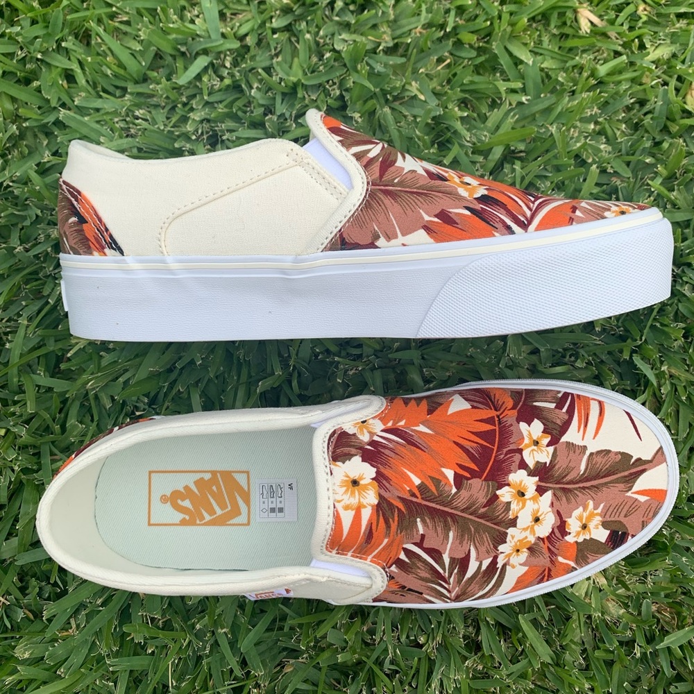 Paradise Floral Platform Slip-On Vans